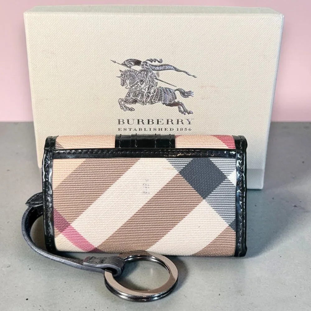 Burberry Leather SuperNova Black Patent Trim Cardholder Keycase with COA NEW